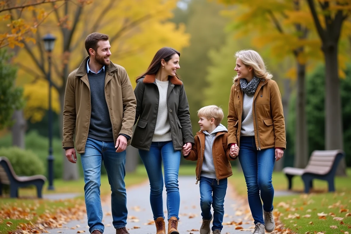 Benjamin Castaldi et ses enfants dans un parc en automne
