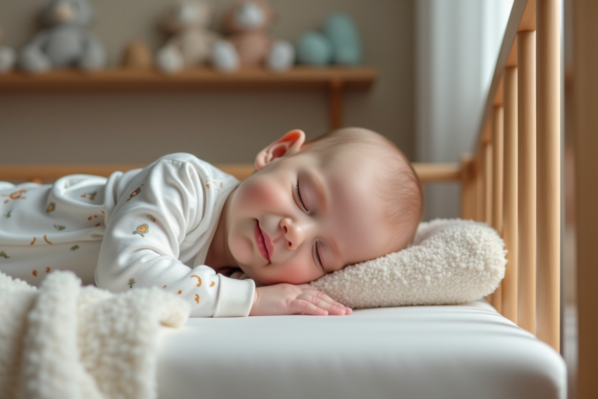 Bebe fille endormie paisiblement dans un berceau ergonomique