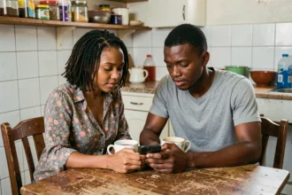 Couple haron tanzit dans un moment intime et authentique à la maison, loin des caméras et des vidéos virales