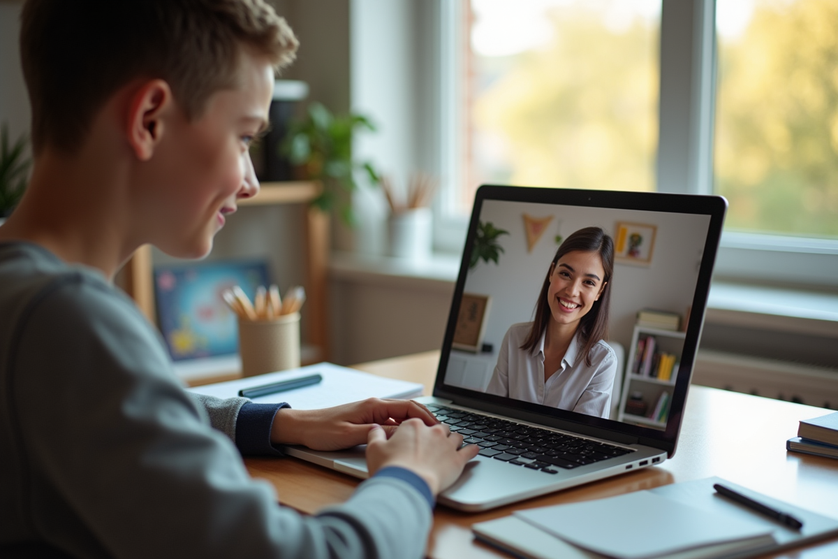 Étudiant et tuteur en ligne discutant lors d