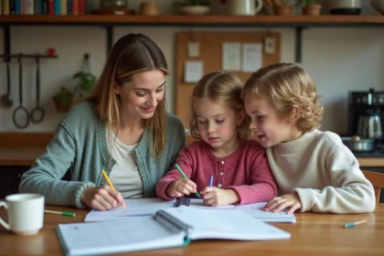 Mère et enfants organisent un planning familial à la maison