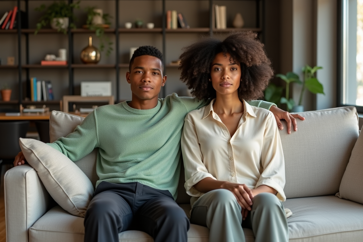 Noemie Lenoir et son fils dans un salon familial