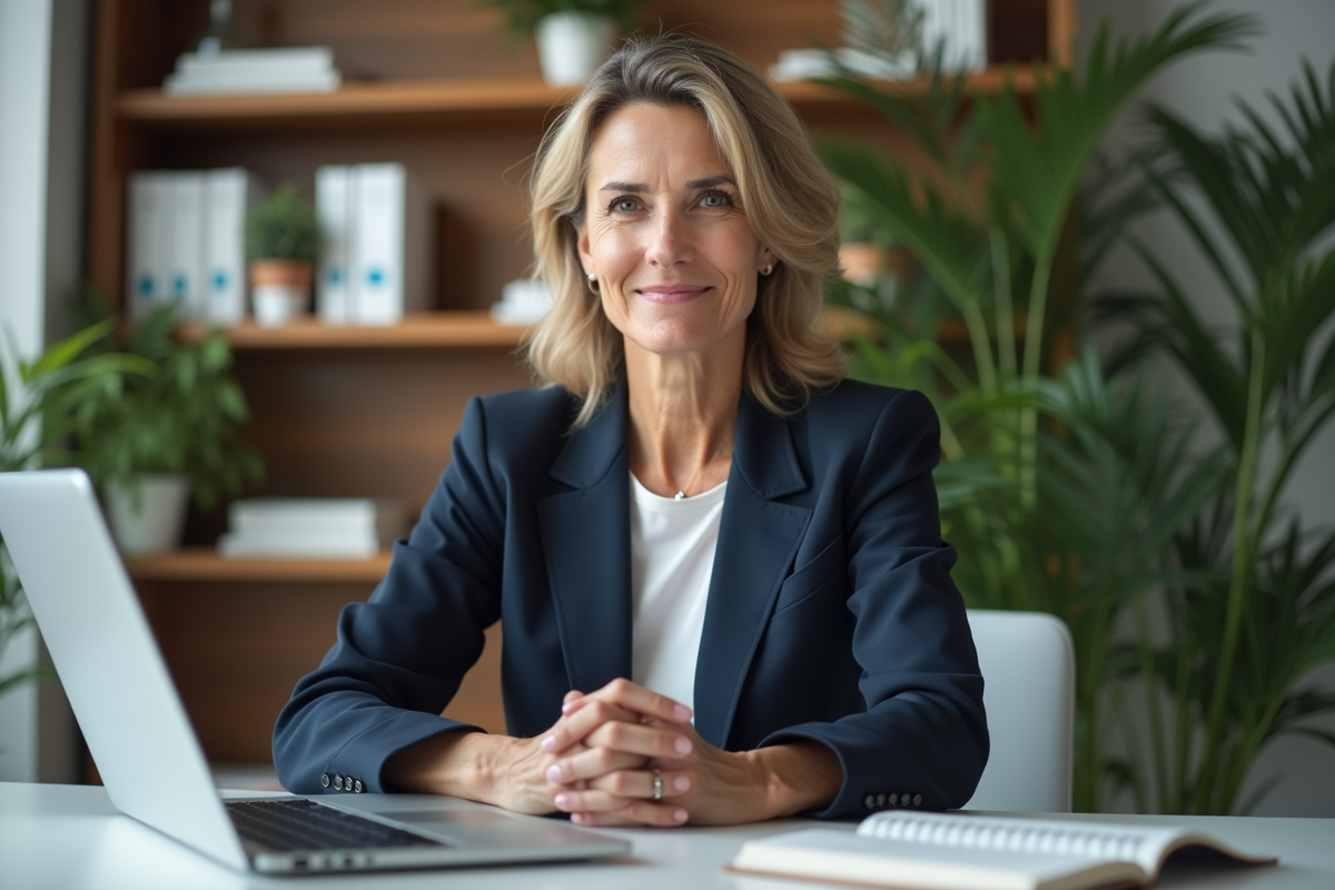 Femme d affaires en costume dans un bureau lumineux