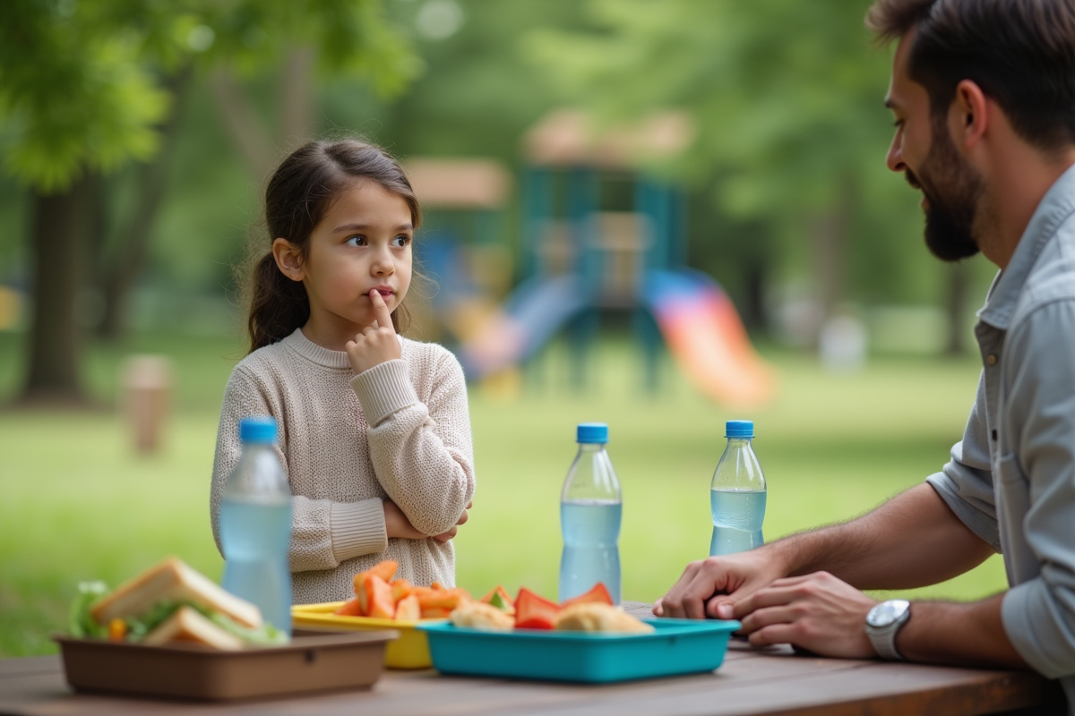 Fille de 10 ans préparant un déjeuner sain avec son père