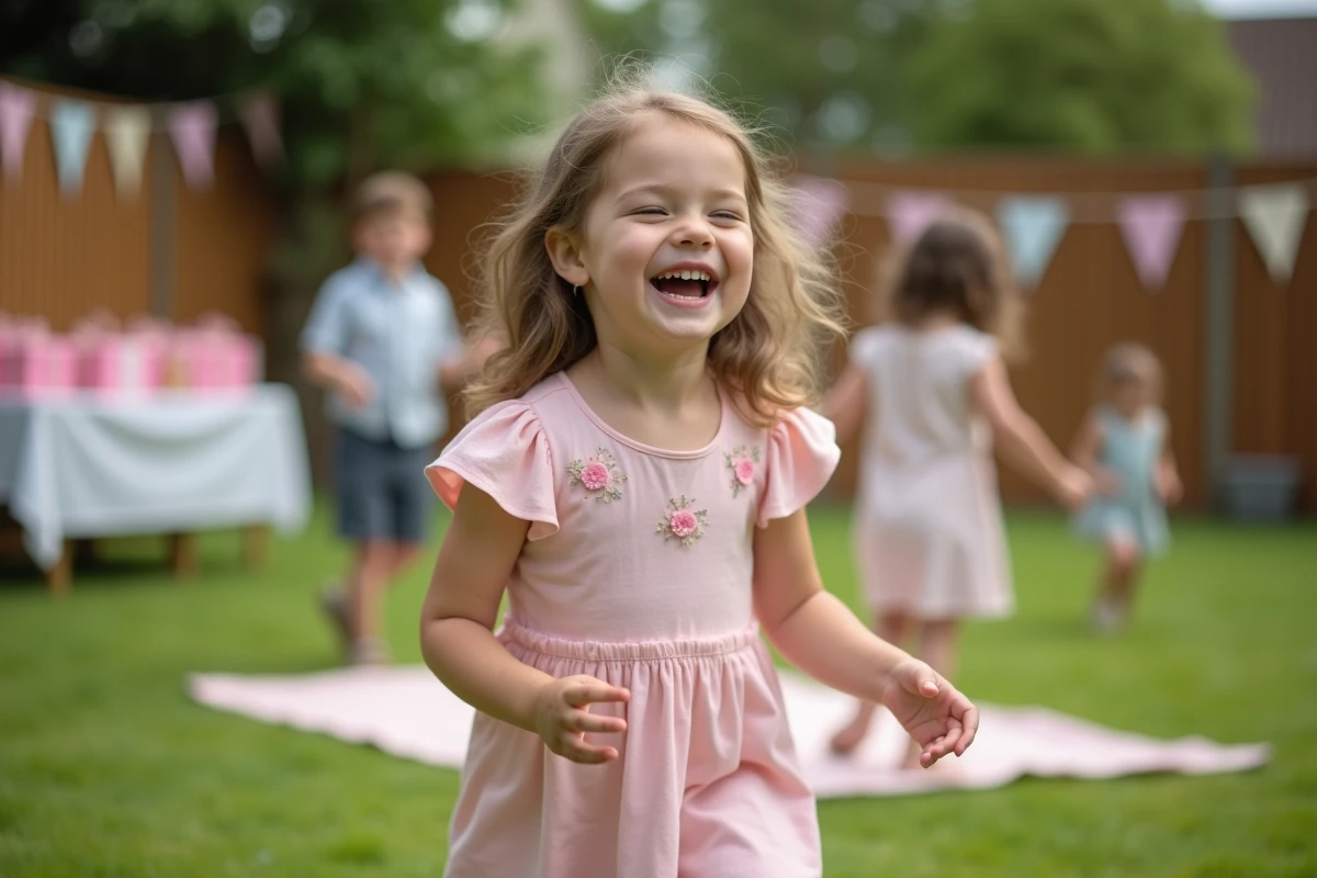 Jeune fille riant en jouant lors d