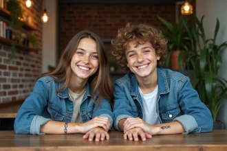 Frère et sœur souriants montrant leurs tatouages d'infini