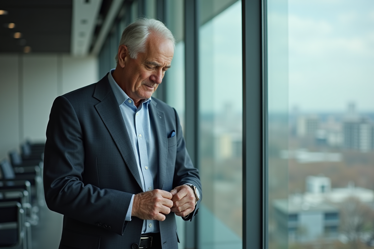 Homme d age regardant sa montre dans un bureau professionnel