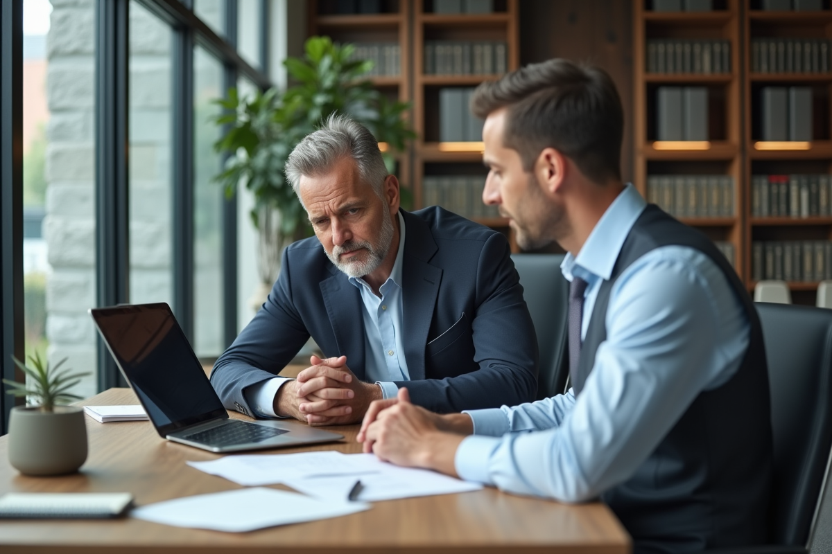 Homme d âge moyen consulte un conseiller financier au bureau