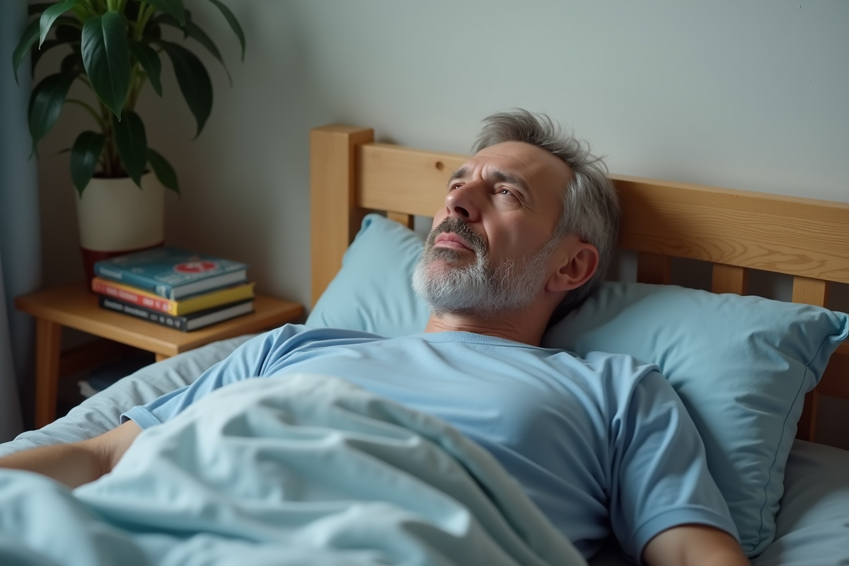 Homme pensif allongé dans sa chambre chaleureuse