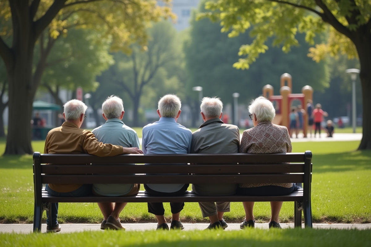 Seniors observant des enfants dans un parc
